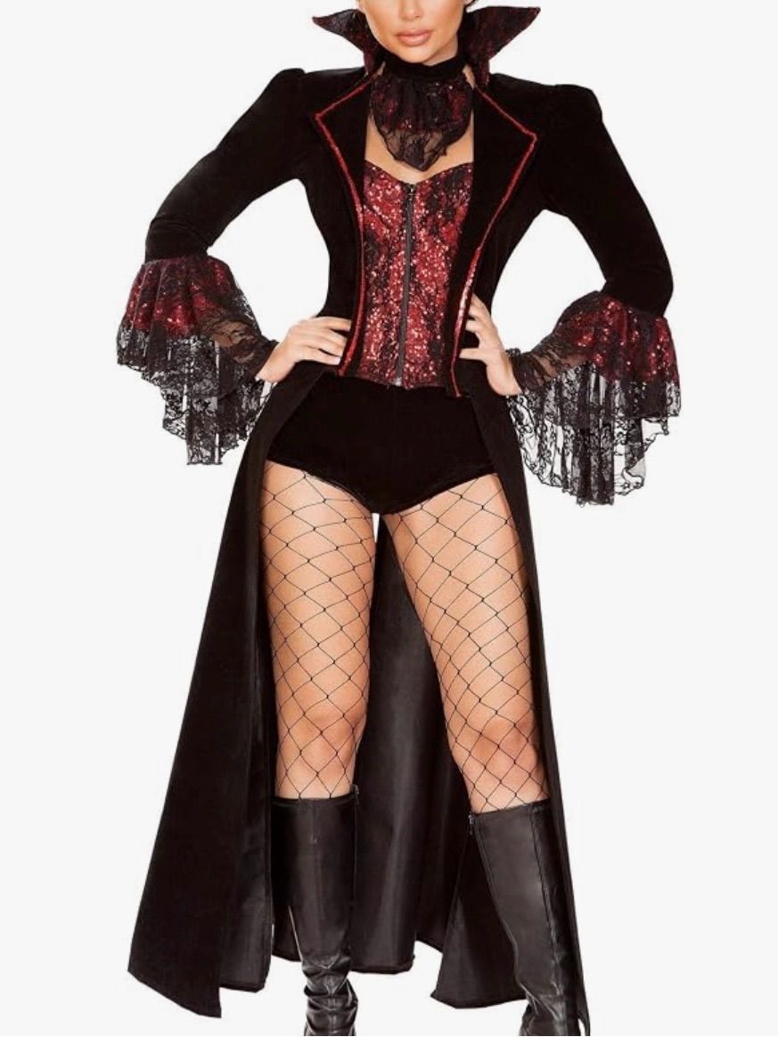 Roma Lusty Lace Vampire Costume Sequin Lace Corset & Coat One Piece